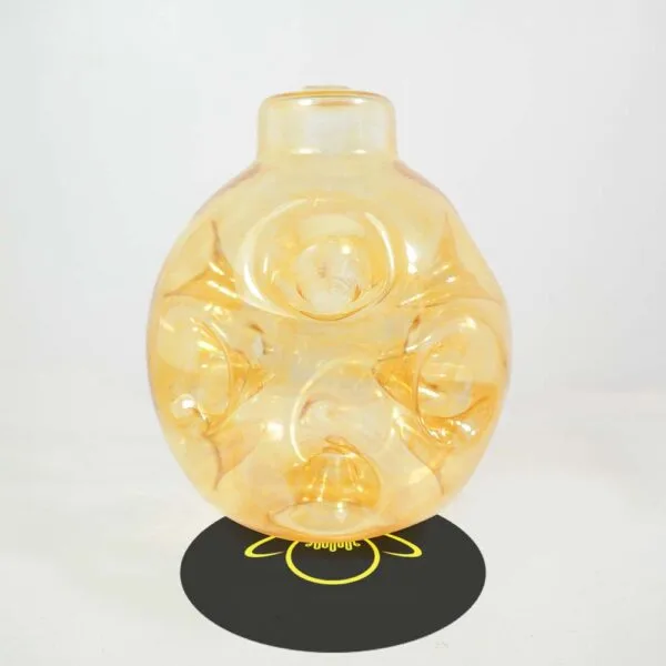 Gold-lustre borosilicate glass globe with spiked dimples on display stand, 5 inch lighting component