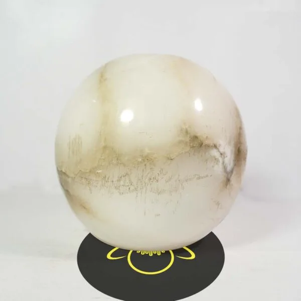 Real veined stone alabaster ball resting on a JagMag stand, a 15 cm chandelier spare part