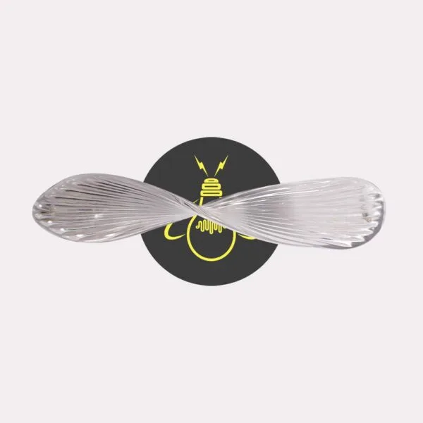 Clear borosilicate glass infinity leaf lighting component, angled view