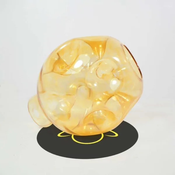 Side view of gold spiked borosilicate glass ball showing fitter neck, chandelier glass part