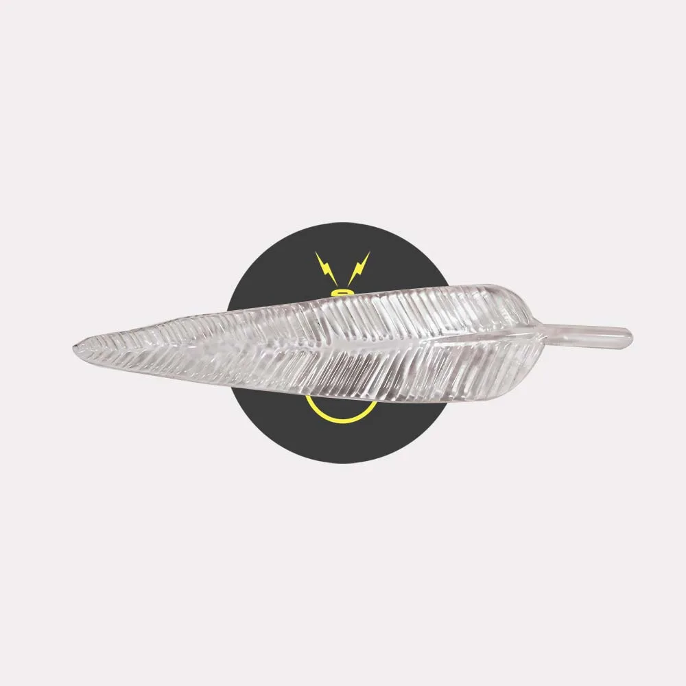 Clear Glass Leaf Chandelier Component – Ashok Borosilicate 220mm 2 Clear borosilicate glass Ashok leaf lighting component, angled view