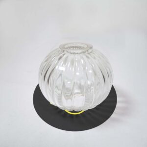 Clear mouth-blown glass ball lighting component, angled view