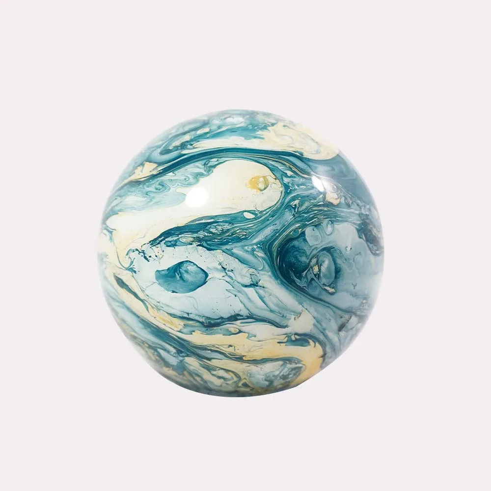 Hand-marbled borosilicate glass ball with ocean blue and gold swirl for chandeliers – Jagmag Lights