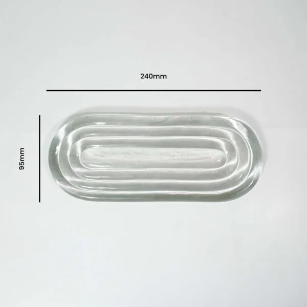 Clear borosilicate glass oval chandelier part, side profile