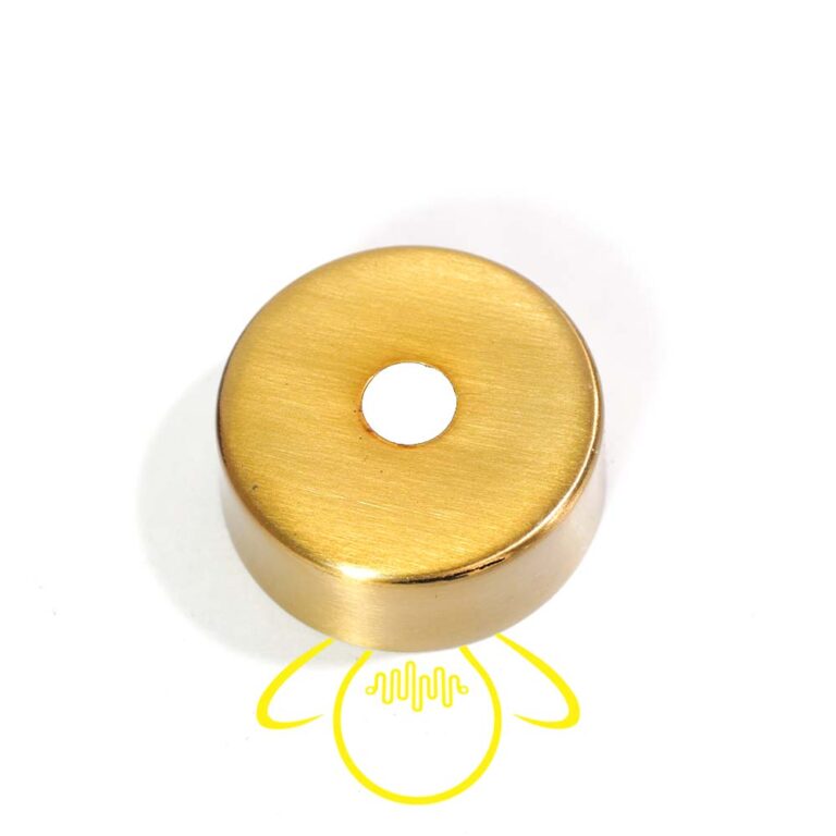 Brushed gold candle cup cover, 40 mm stainless steel chandelier candle-tube cover, angled view