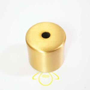 E27 candle cover in gold stainless steel showing the open base that slips over a chandelier lamp holder