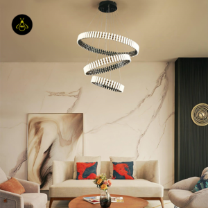 Three-ring LED chandelier in black-finished stainless steel