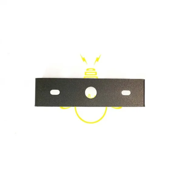 Front view of the black chandelier mounting bracket, 304-grade stainless steel strap with centre cable hole