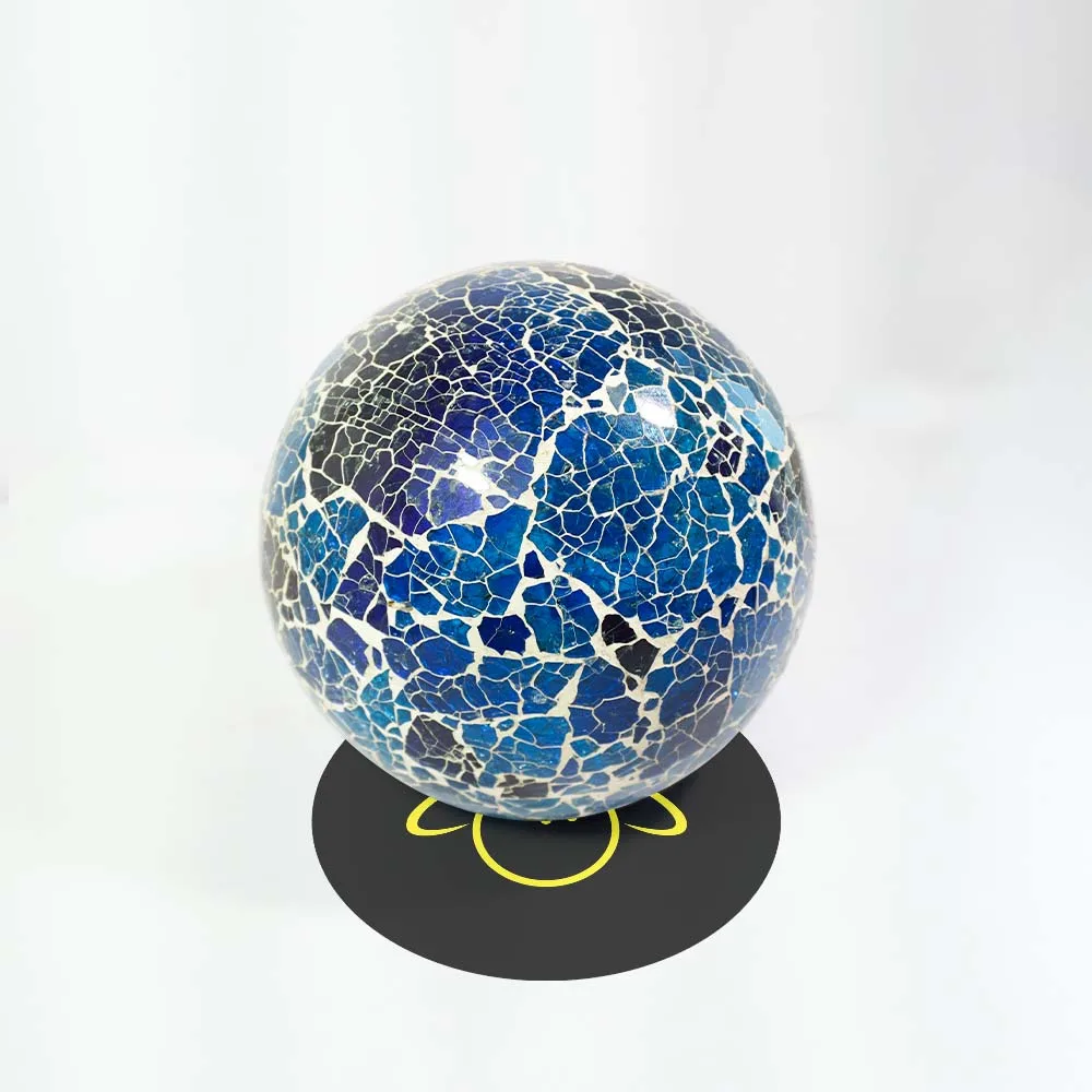 Blue Crackle Glass Ball – 6.5 Inch Borosilicate Chandelier Component 2 Blue crackle glass ball for chandeliers, side detail