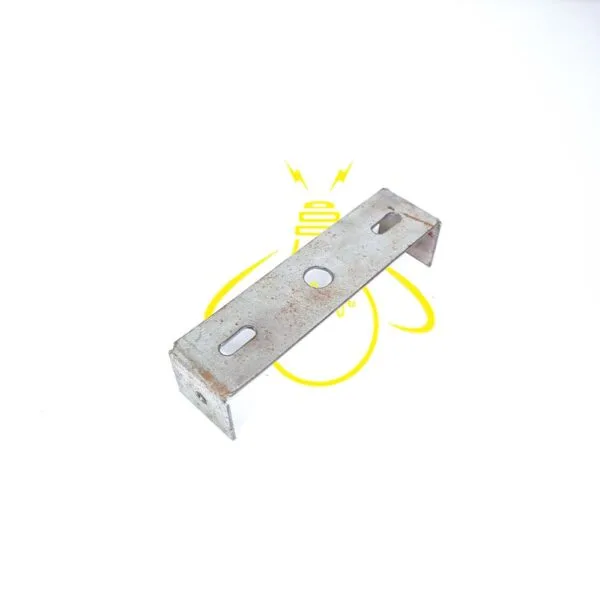 Gray natural steel chandelier mounting bracket, 304-grade stainless steel U-channel at an angle showing the flange fixing hole