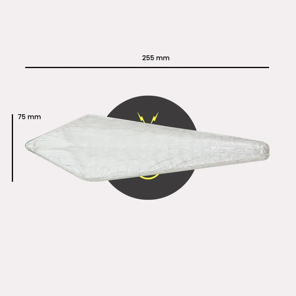 Crystal Edge Glass Bar – 255 mm Clear Borosilicate Chandelier Component (100 Pcs) 5 Crystal edge glass bar dimensions: 255 mm long and 75 mm wide, in clear borosilicate glass