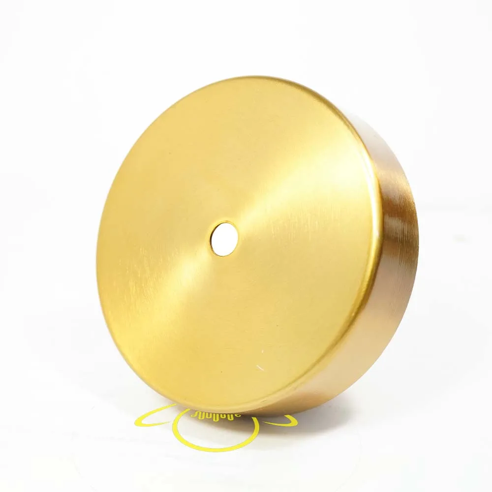 Chandelier Base Plate – 4-Inch Round Gold Metal Ceiling Plate 2 Side profile of brushed gold metal chandelier ceiling canopy showing cup depth and cable hole – Jagmag Lights