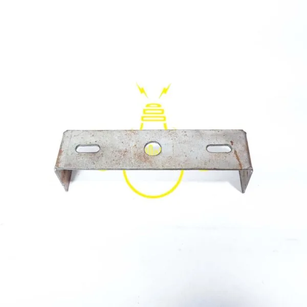 Gray chandelier mounting bracket in natural unpainted 304-grade stainless steel, front view with surface marks from pressing visible