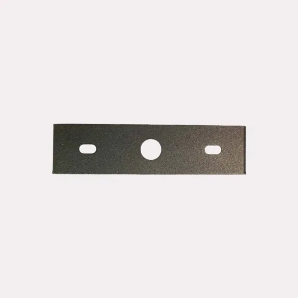 Chandelier mounting bracket 4 inch in black powder-coated 304-grade stainless steel, flat top view with round centre hole and two slotted holes