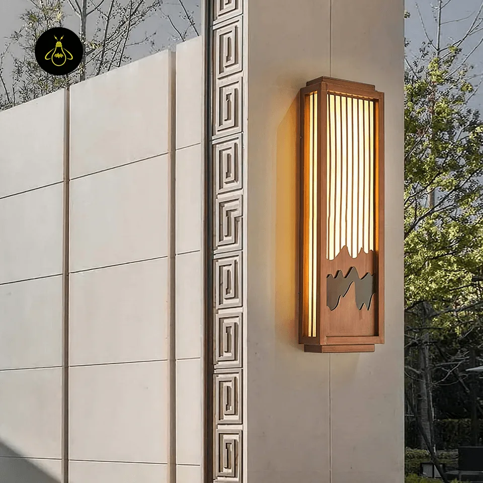 Garden Wall Lights - Premium 75 cm Alabaster Outdoor Sconce 4 Garden wall lights lighting a pathway at night with a warm outward glow