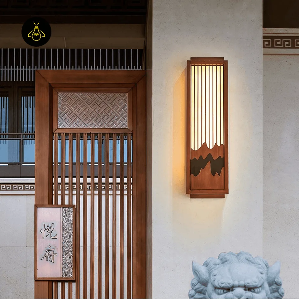 Garden Wall Lights - Premium 75 cm Alabaster Outdoor Sconce 5 Garden wall lights mounted on a villa exterior facade with tall warm diffuser panels