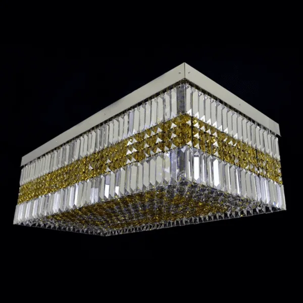 Gold rectangular crystal ceiling light with tiered prism crystal — customizable flush-mount fixture by JagMag Lights