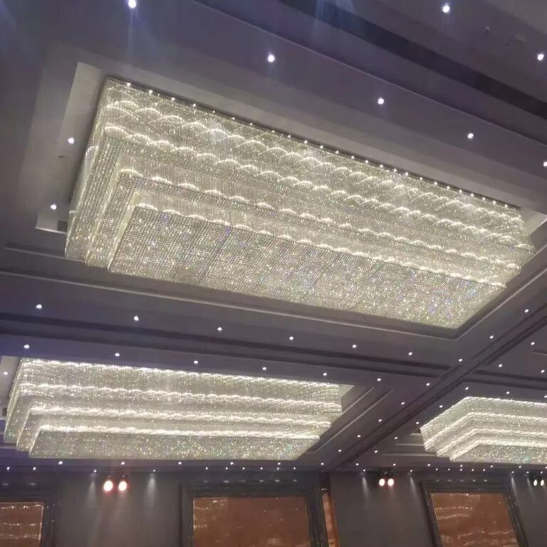 Large crystal chandeliers installed at Bavdhan Palace Banquet in Haryana
