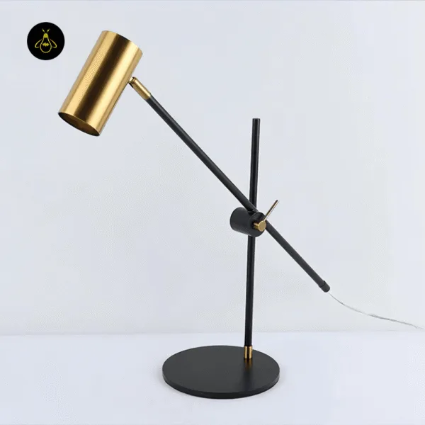 Black and gold brass desk lamp with GU10 spot and trailing on-off cord