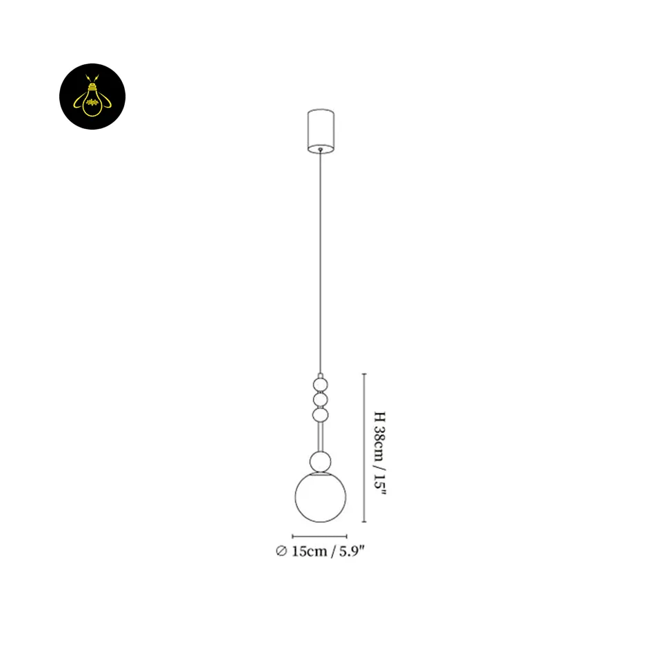 Glass Globe Pendant Light – Bola 15 cm Opal Bedside Pendant, E27 3 Glass globe pendant light dimensions: 15 cm opal globe and 38 cm body on an adjustable cord
