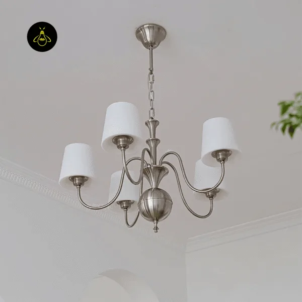 Ceiling mount and chain of the 5-light white fabric chandelier