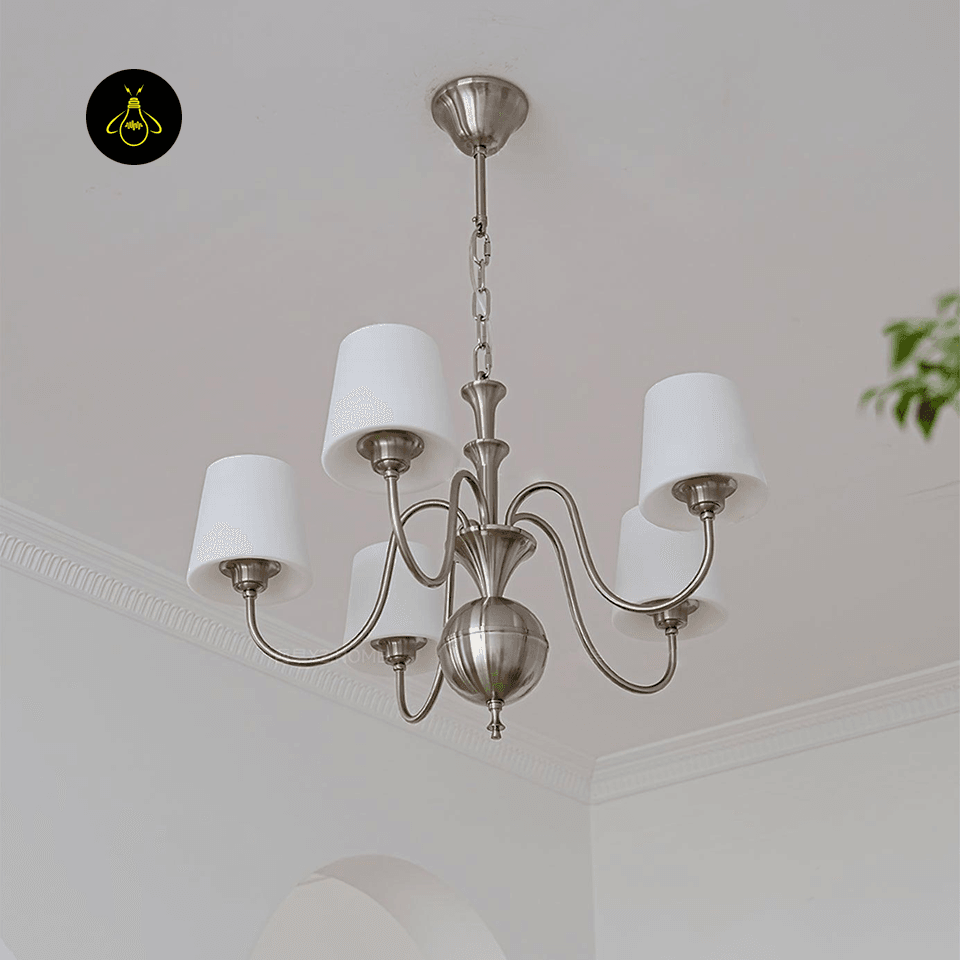 White Fabric Chandelier – 5-Light Shabby Chic Pendant, 60 cm 4 Ceiling mount and chain of the 5-light white fabric chandelier
