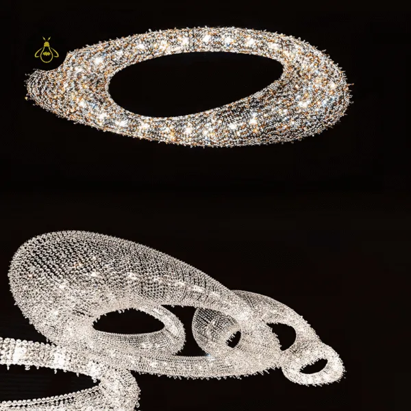 Chrome finish frame of the JagMag linear crystal dining room chandelier