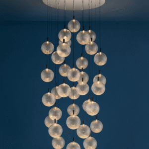 Jagmag Elegant Glass Sphere Chandelier - Satin Steel with Nickel Connectors, 78cm Base, for Luxurious Interiors - Fancy and Decorative lights - Brand name jagmag lights