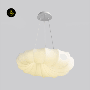 Close-up of white fabric shade texture on cloud pendant light – Jagmag Lights India