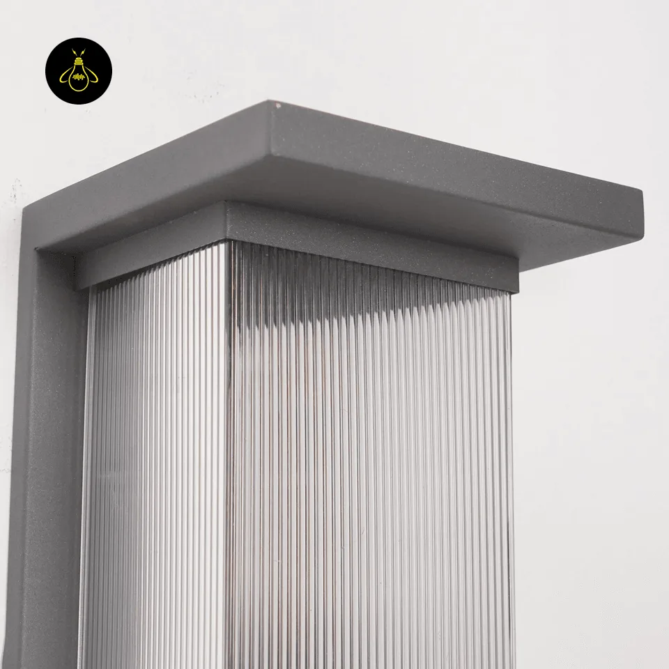 Modern Outdoor Wall Light - Premium 51 cm Oleron Sconce 3 Close-up of black modern outdoor wall light reeded acrylic diffuser and stainless steel edge