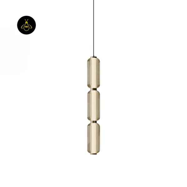 Large 94 cm cylinder pendant light with three stacked ribbed borosilicate glass barrels on a black wire