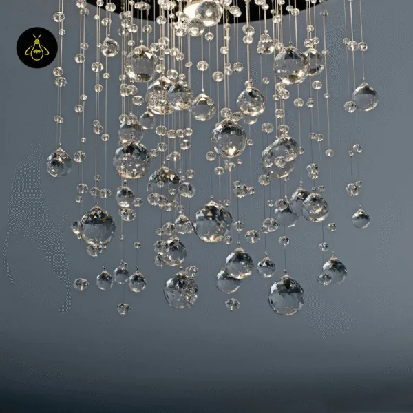 Close-up of crystal raut balls on the chandelier – Jagmag Lights