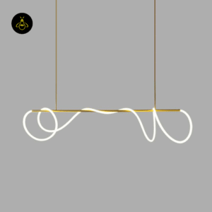 Close-up of the flowing white silicone LED ribbon on the linear chandelier