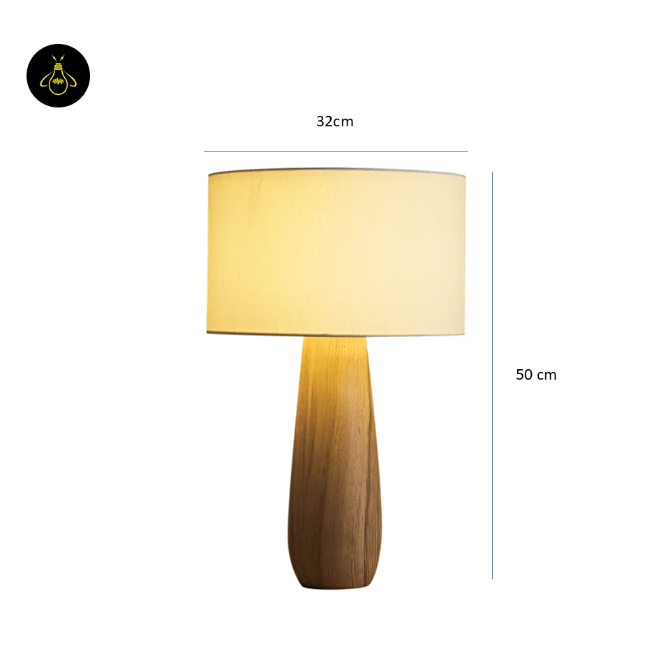 Wooden Table Lamp with Linen Shade – Sierra 50 cm Bedside Lamp 4 Wooden table lamp with linen shade dimensions, 50 cm height and 32 cm shade