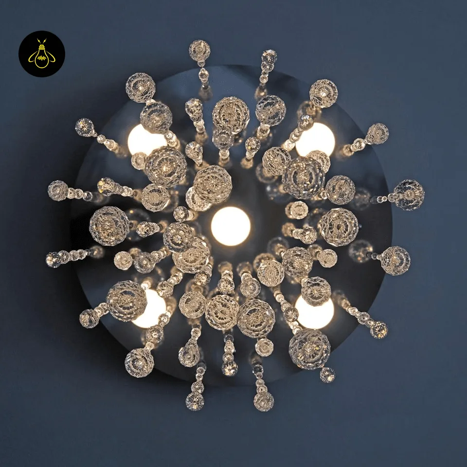 Crystal Ball Chandelier – Gold or Black, Stainless Steel Mirror 4 Crystal raut balls and gold metal finish detail – Jagmag Lights
