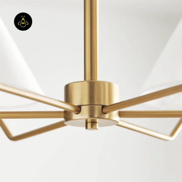 Close-up of the brass arm and finish on the modern fabric chandelier