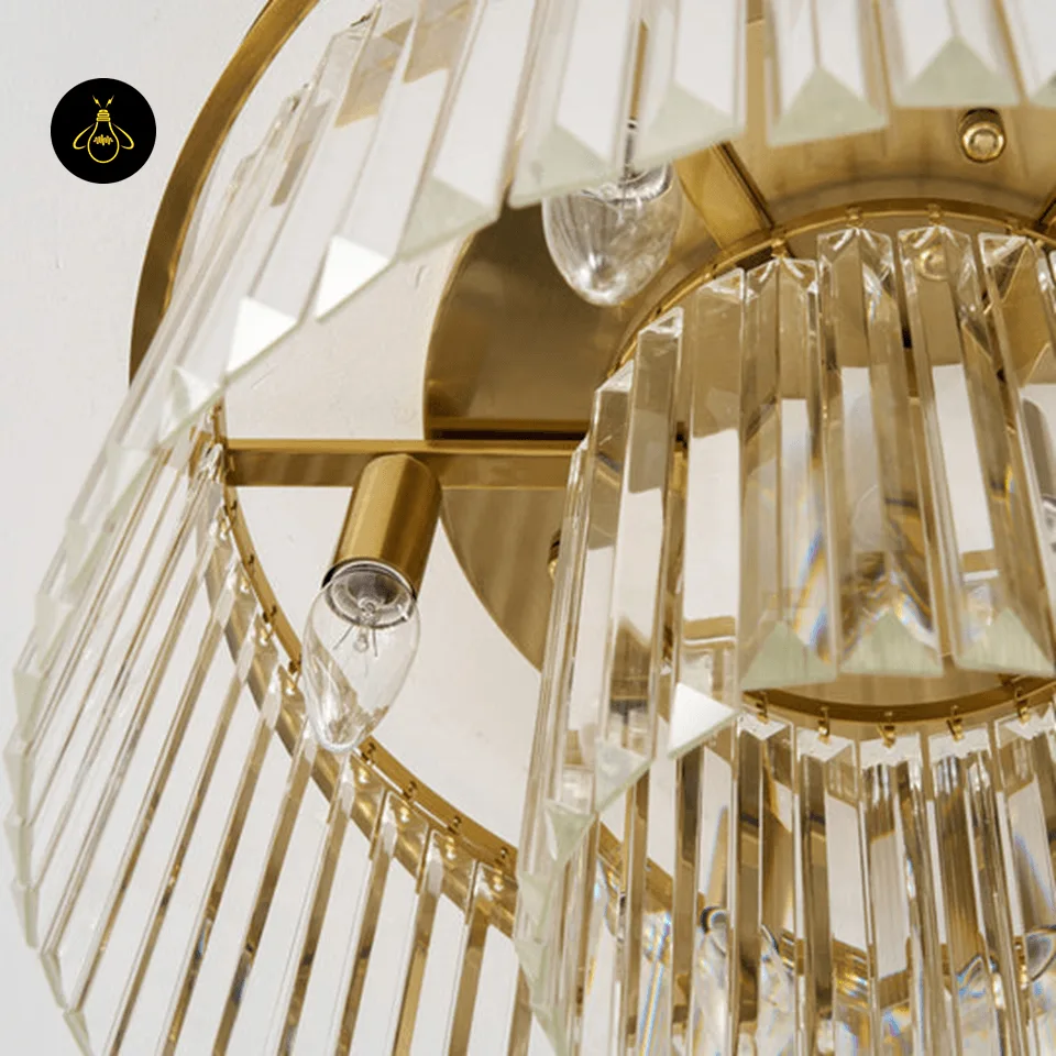 Rectangular Crystal Chandelier – Satin Gold 2-Tier Eternal Shine 6 Satin gold finish and clear crystal prism batons of the Eternal Shine crystal chandelier