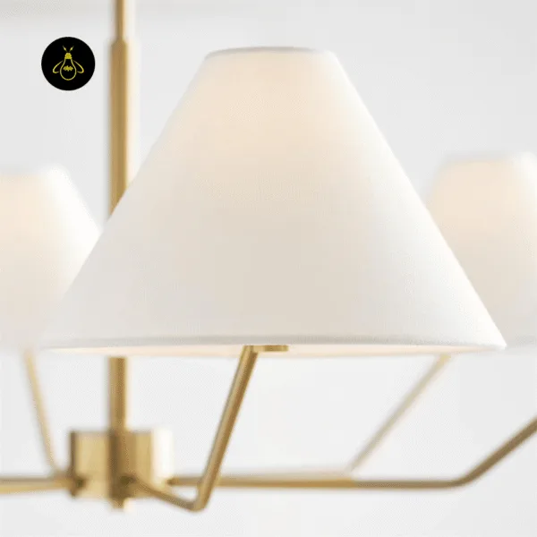 Texture of the white fabric shade that softens the light on the modern fabric chandelier