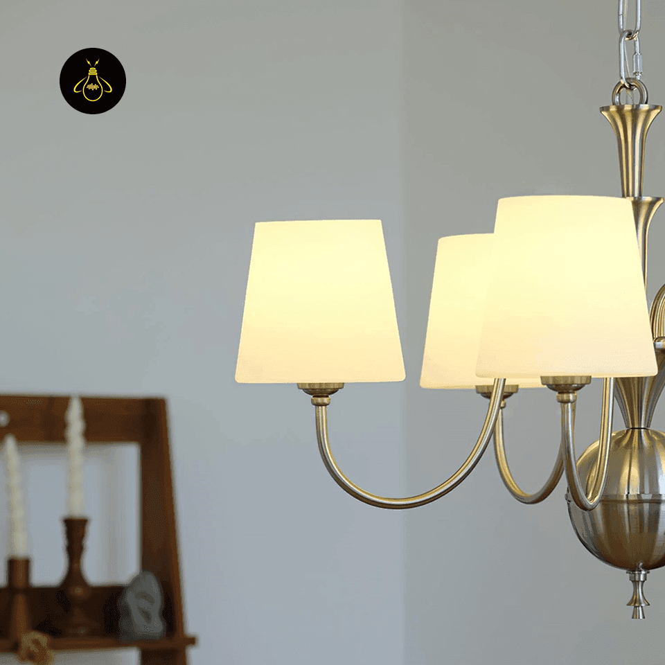 White Fabric Chandelier – 5-Light Shabby Chic Pendant, 60 cm 5 Close-up of vintage shabby-chic detailing on the white fabric chandelier