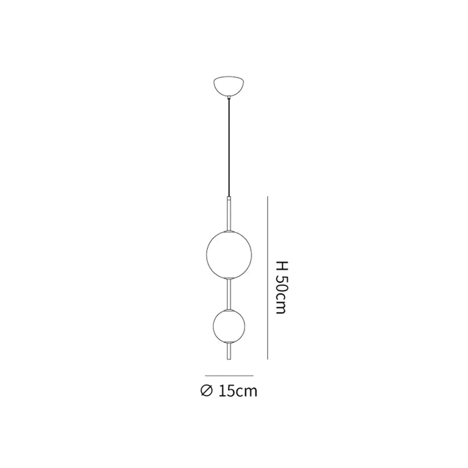Glass ball pendant light dimensions - 50 cm lit body height and 15 cm glass ball diameter