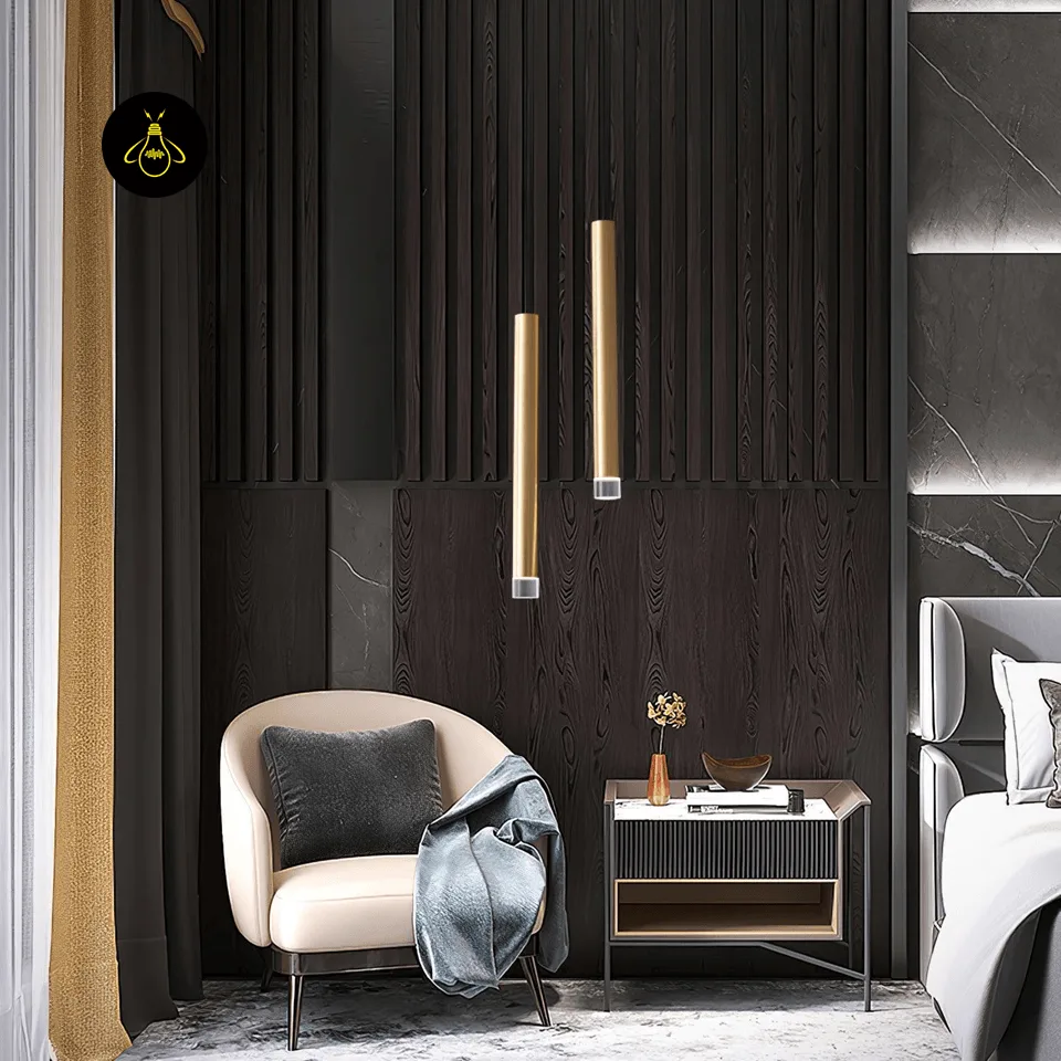 Gold Cylinder Pendant Light – 3-Light LED Cluster, 93 cm 3 Cylinder pendant light with integrated LED downlight in gold finish