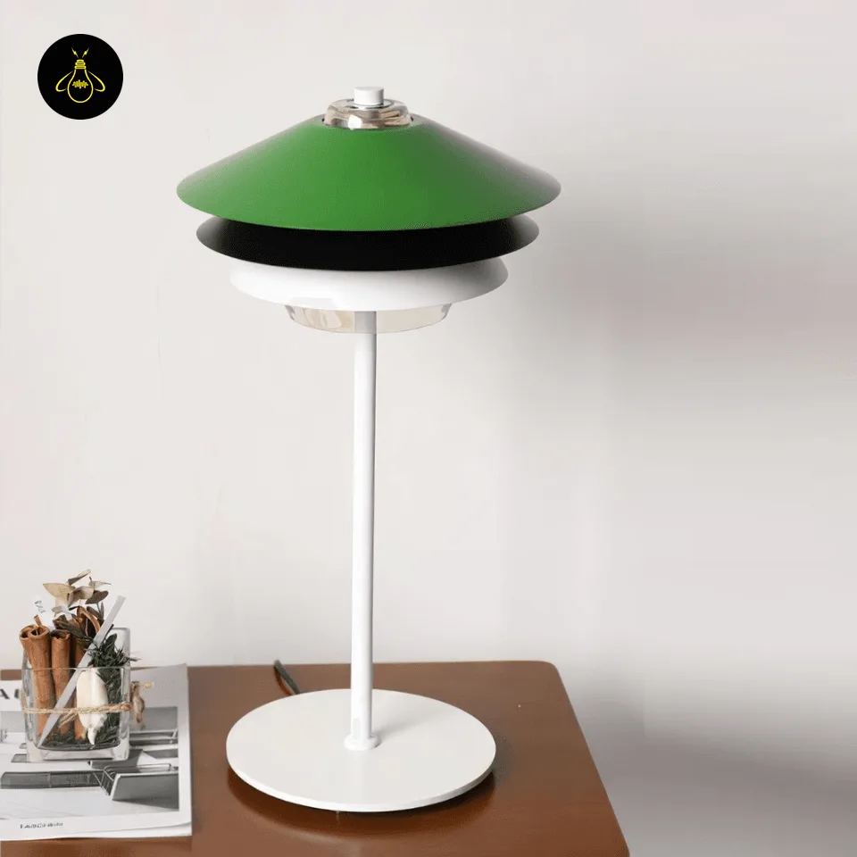 Green Overlay Table Lamp – Layered 54 cm Glass Diffuser Light 3 Green overlay table lamp styled on a bedside table for soft ambient bedroom light