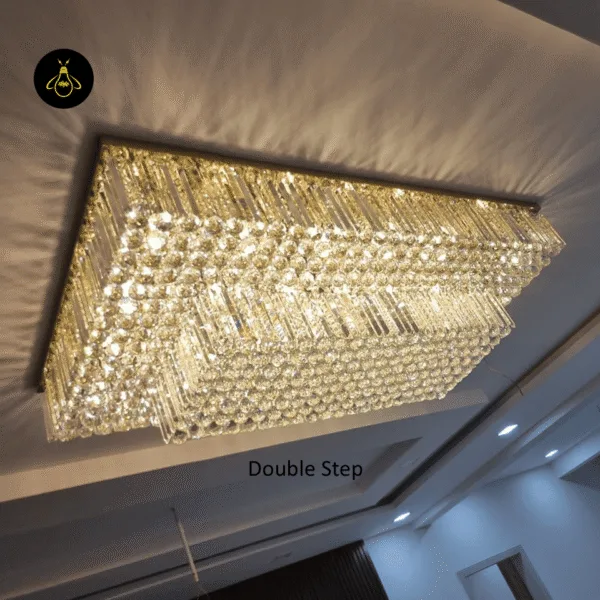 Rectangular crystal flush mount chandelier in double-step design