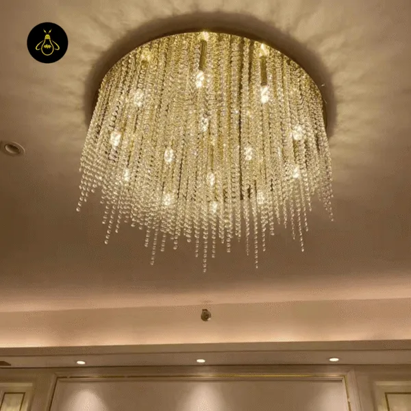 Crystal and stainless steel finish of the dining room crystal chandelier