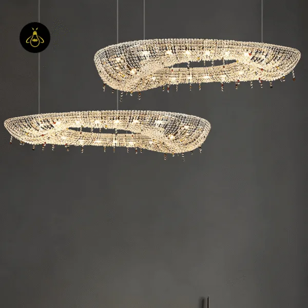 G9 lamp base detail on the JagMag linear crystal chandelier for dining rooms