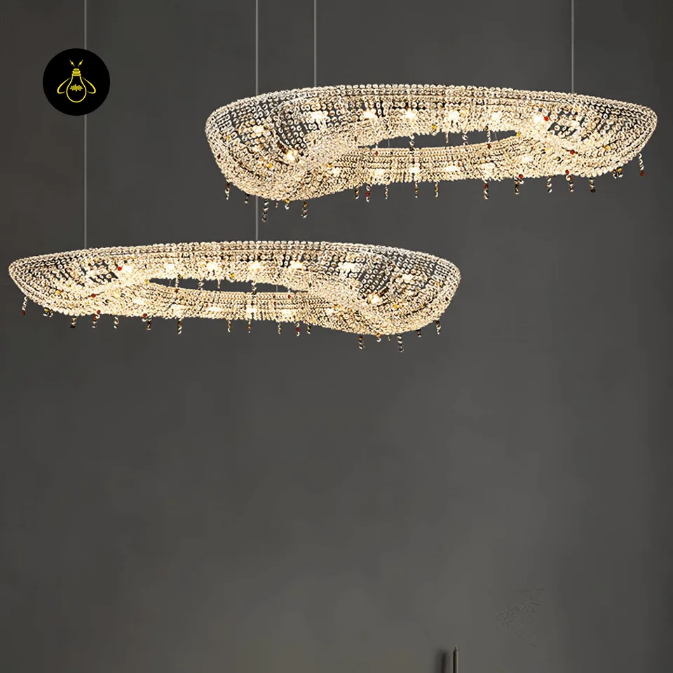 Linear Crystal Chandelier – 165 cm K9 Crystal, Chrome Finish, for Dining Room 7 G9 lamp base detail on the JagMag linear crystal chandelier for dining rooms