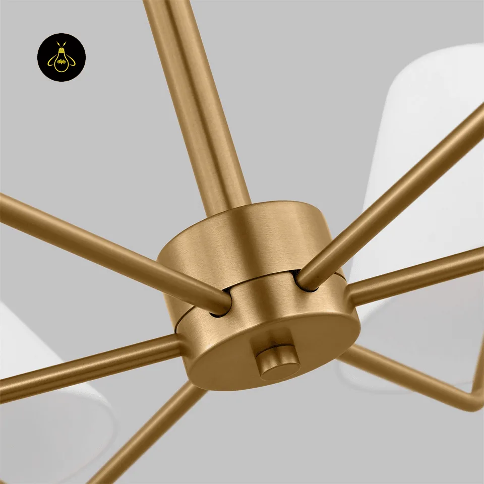 Modern Fabric Chandelier – 6-Light Brass with White Shades, 96 cm 7 Detail of the durable brass finish on the modern fabric chandelier frame
