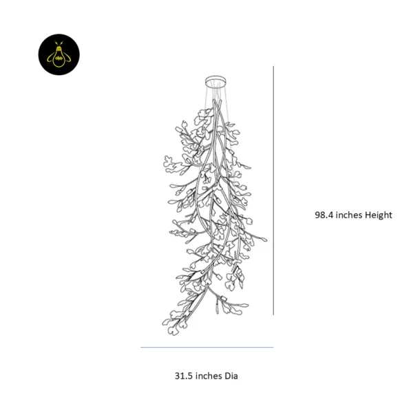 Ceramic leaf chandelier dimensions drawing — 31.5-inch diameter and 98.4-inch height