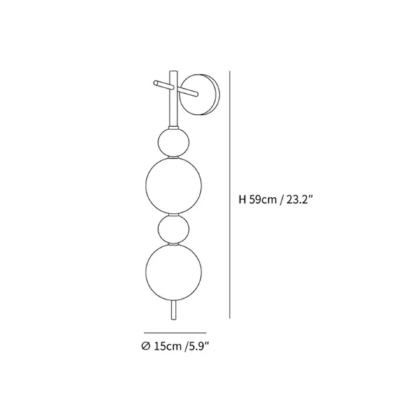 Bedside wall light dimension drawing showing height 59 cm and width 15 cm