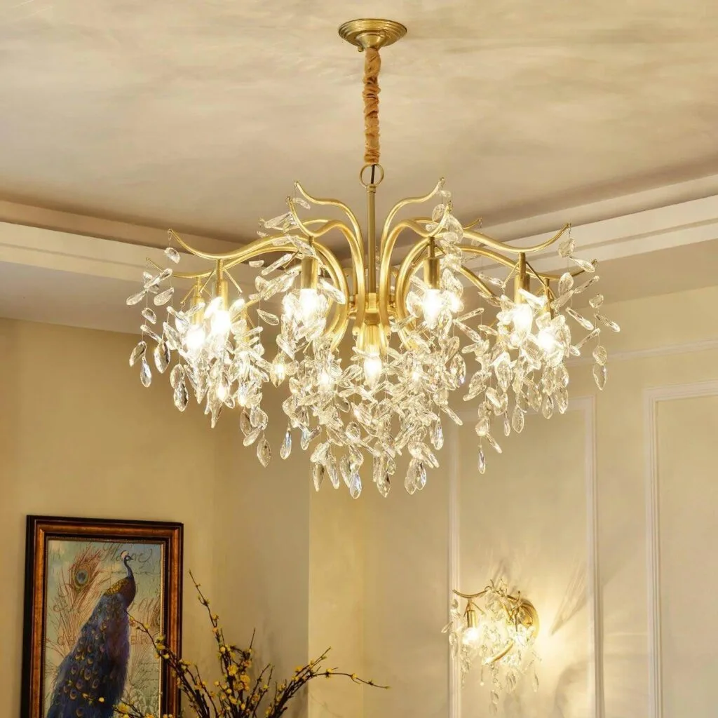 Crystal beaded chandelier on a stainless steel frame by Jagmag Lights